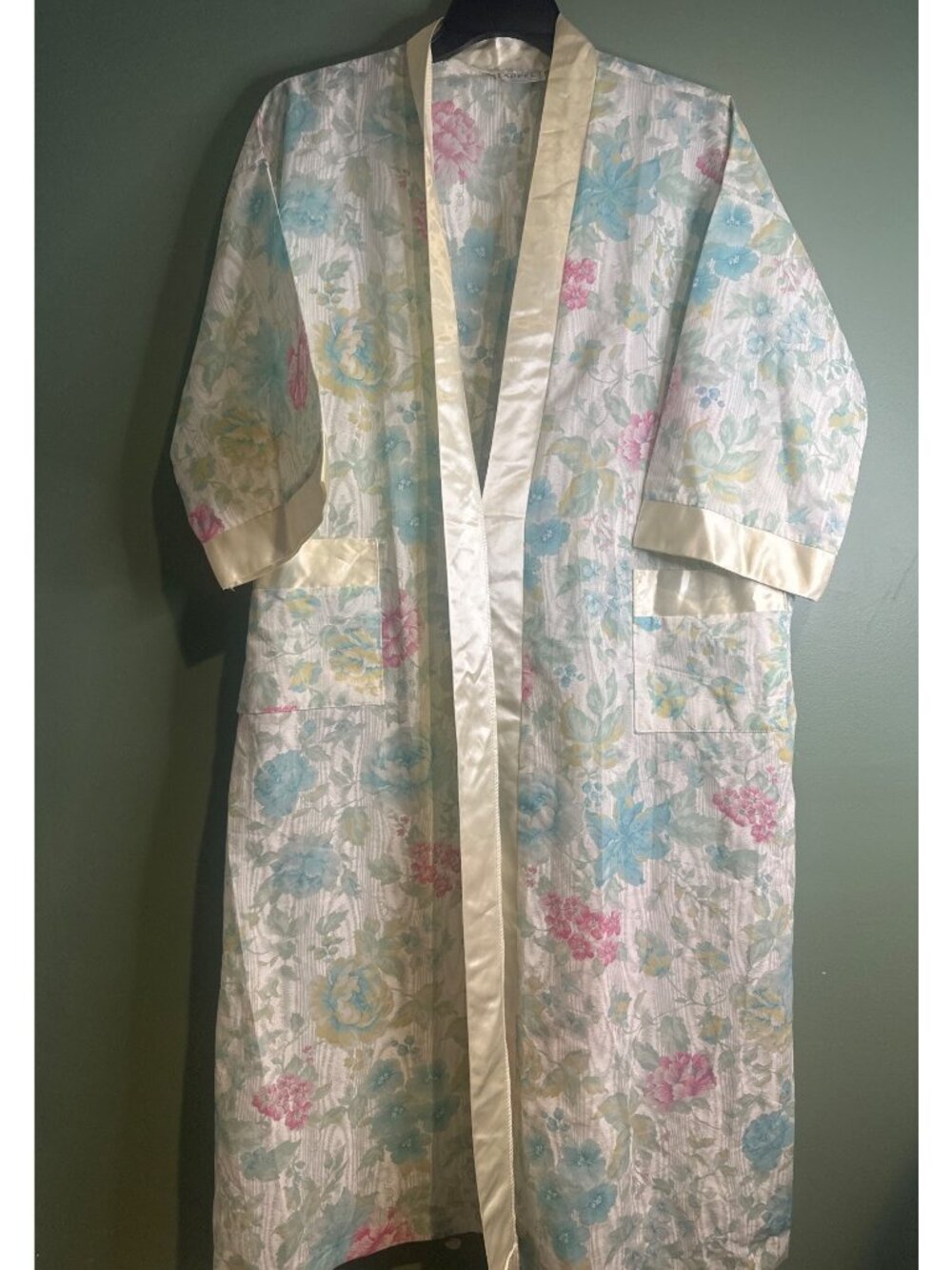 Vintage Appel Floral Satin Trim Robe Duster Housecoat USA Womens One Size